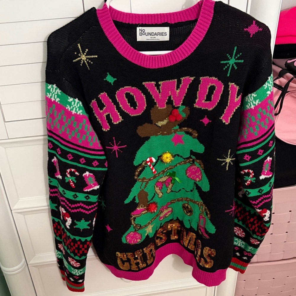 No Boundaries Festive Black and Pink Sweater